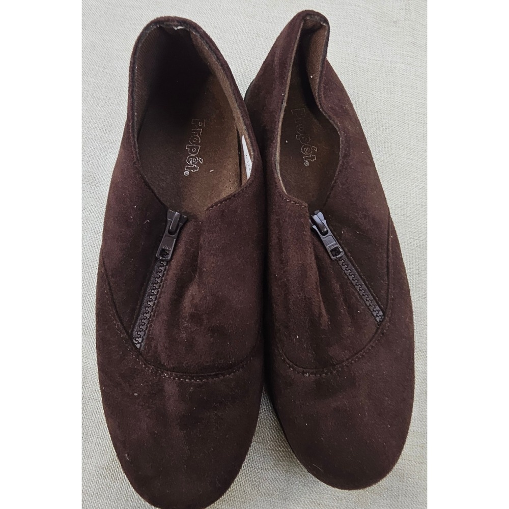 Propet W3240 Loafers Womens 8.5 XW Brown Faux Suede Front Zip Walking Shoes